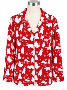 NWT Ready Set Romper Adult Small Bamboo Pajama Top Polar Bear Christmas Red S